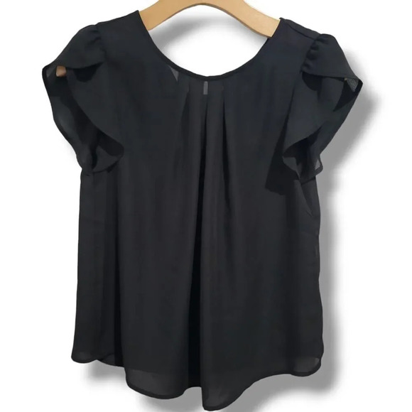 Papaya JUNIORS black Tulip short sleeves front Pleated blouse - medium - Picture 1 of 11